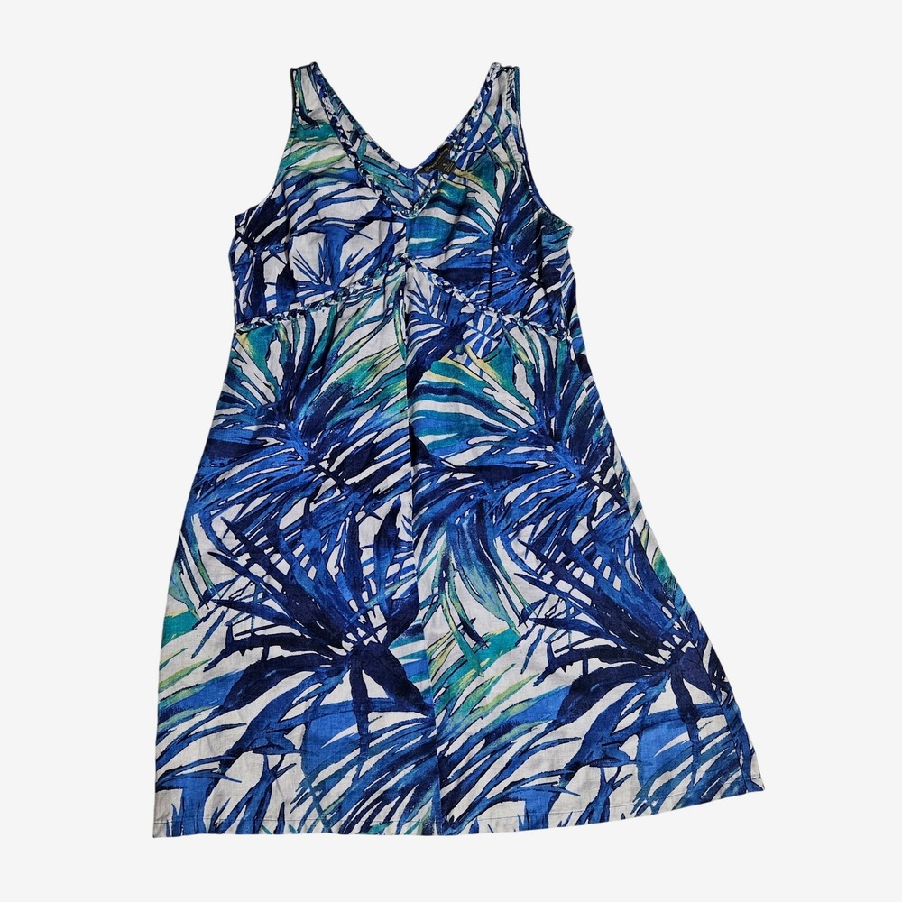 Tommy Bahama Womens Blue Tropical Palm Print 100% Linen Sleeveless Dress Small